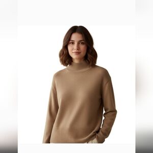 Everlane Cashmere Sweater Women's Sz M Tan Long Sleeve Mock Neck Knit Pullover